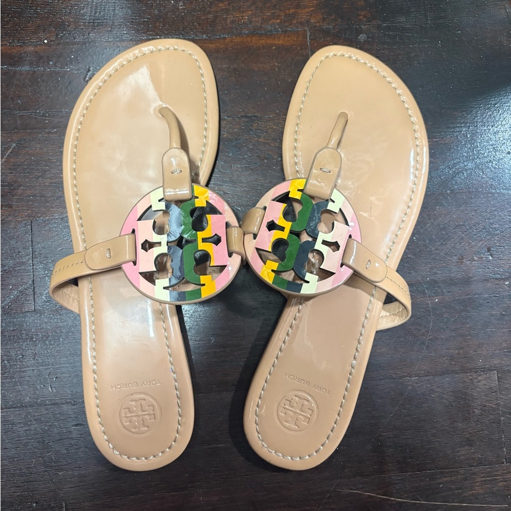 Tory Burch Tan Sandals with Multicolor Accents